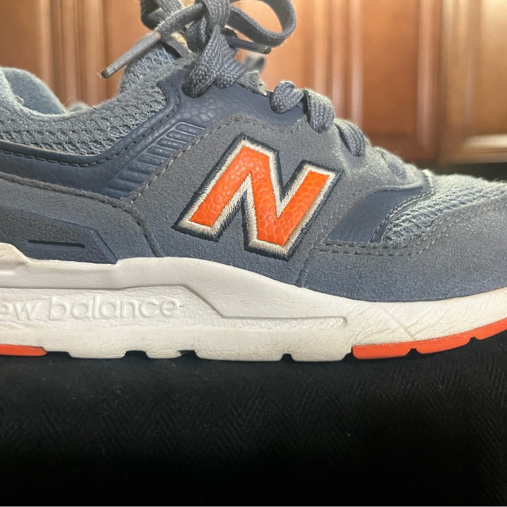New Balance Gray and Orange Sneakers with Chunky Design and Textured Upper